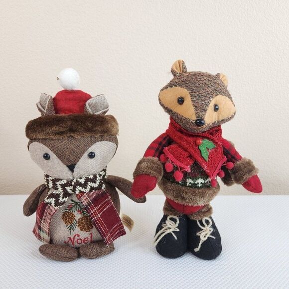 DanDee Christmas Winter Holiday Fox Standing Decor 2 Plaid Rustic Animals - Picture 1 of 9